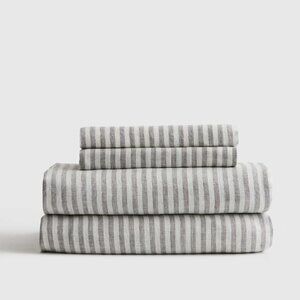 Quince European Linen Stripe Sheet Set – Grey / White Stripe – California King